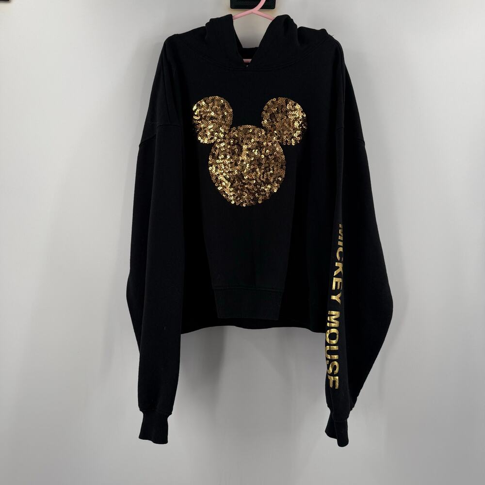 Disney Mickey & Friends Mouse Sweatshirt Juniors SZ Medium Sequin Hoodie Black - Picture 15 of 15